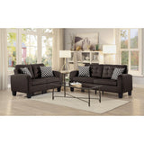 Sinclair Chocolate Sofa front view with pillows