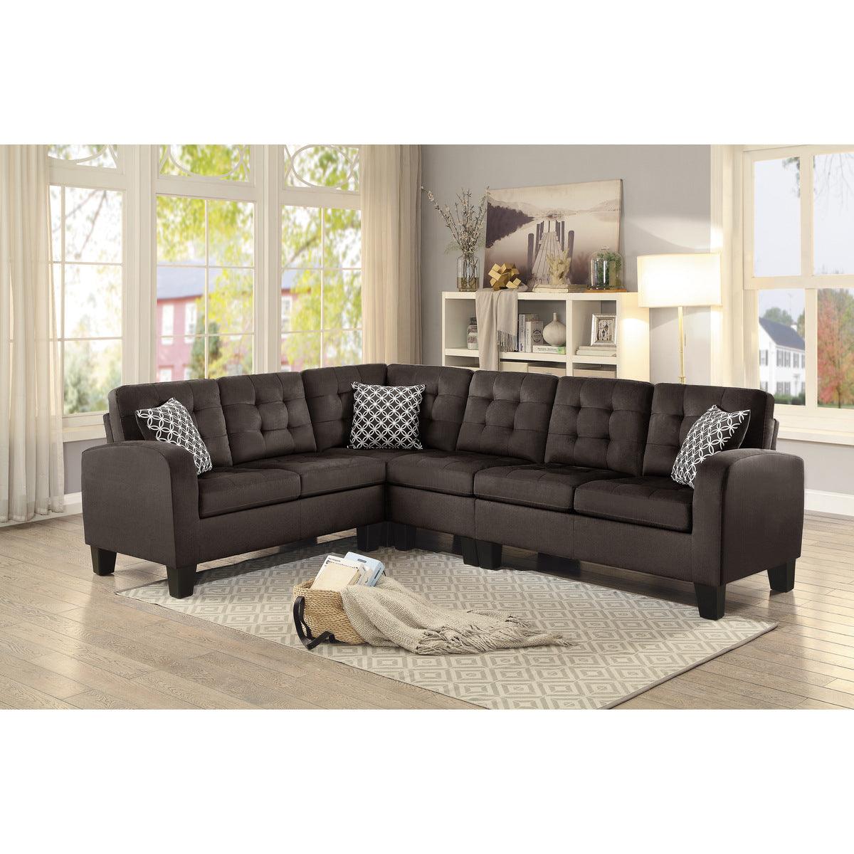 Living room setting with Sinclair Chocolate Fabric 2-Piece Reversible Sectional Sofa