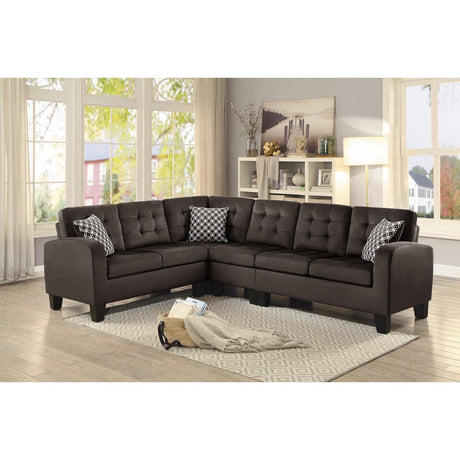 Living room setting with Sinclair Chocolate Fabric 2-Piece Reversible Sectional Sofa