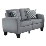 Side view of Sinclair Gray Tufted Loveseat highlighting arm height and cushions