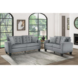 Side profile of Sinclair Gray Tufted Fabric Sofa