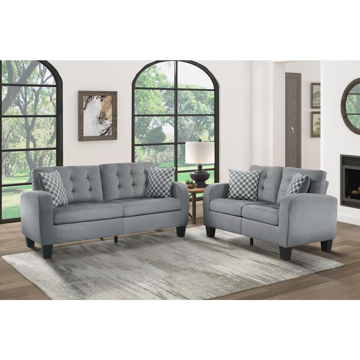 Side profile of Sinclair Gray Tufted Fabric Sofa