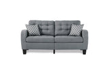 Close-up detail of tufted gray fabric upholstery