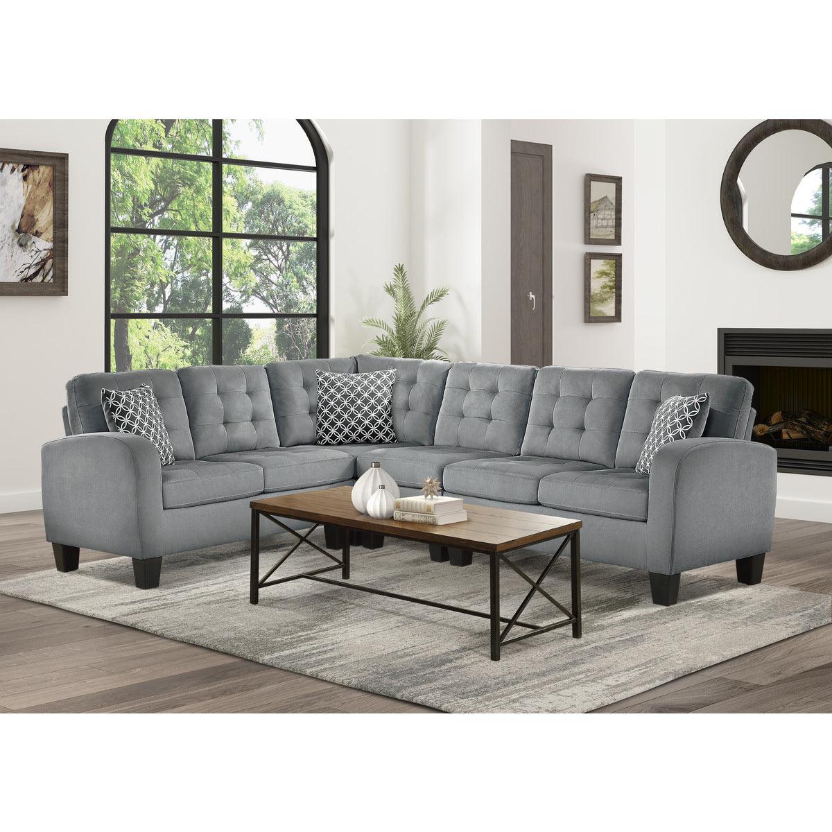 Room view of Sinclair Gray 2-piece sectional sofa in living area