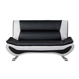 Veloce black and white faux leather love seat front view