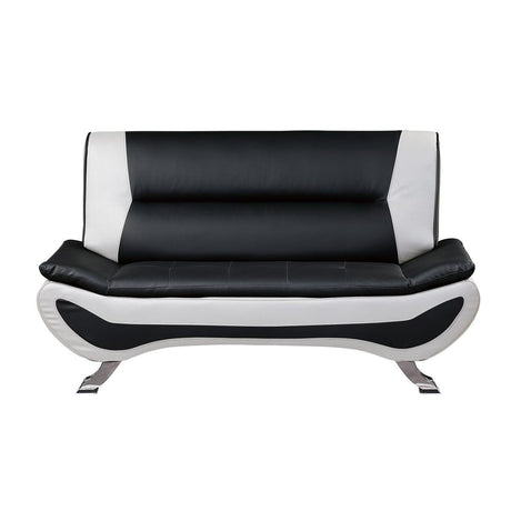 Veloce black and white faux leather love seat front view