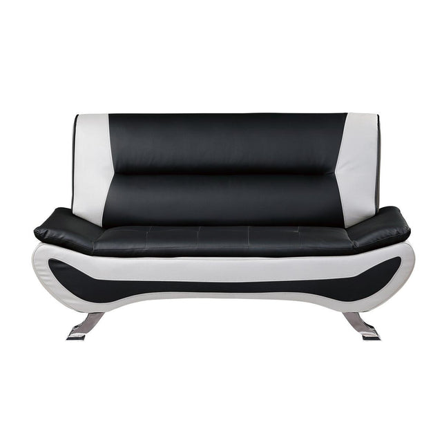 Veloce black and white faux leather love seat front view