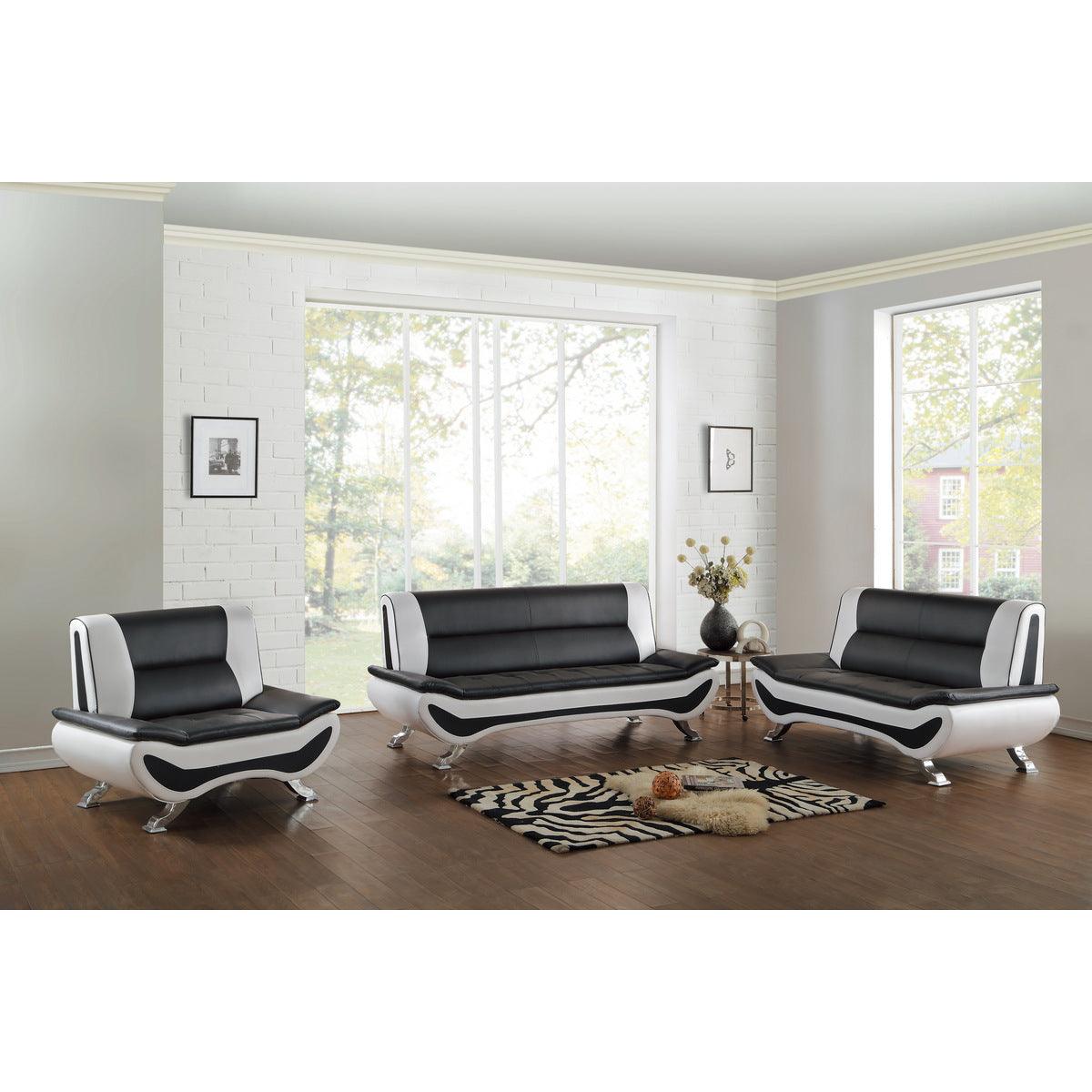 Veloce contemporary black and white love seat angled view