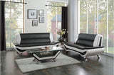 Main view of Veloce black and white faux leather tufted sofa and loveseat set