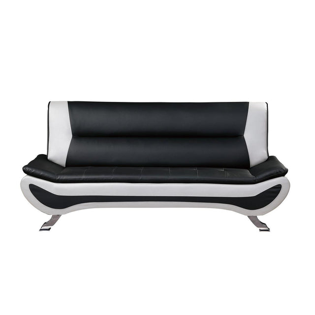 Veloce Black and White Faux Leather Sofa front view