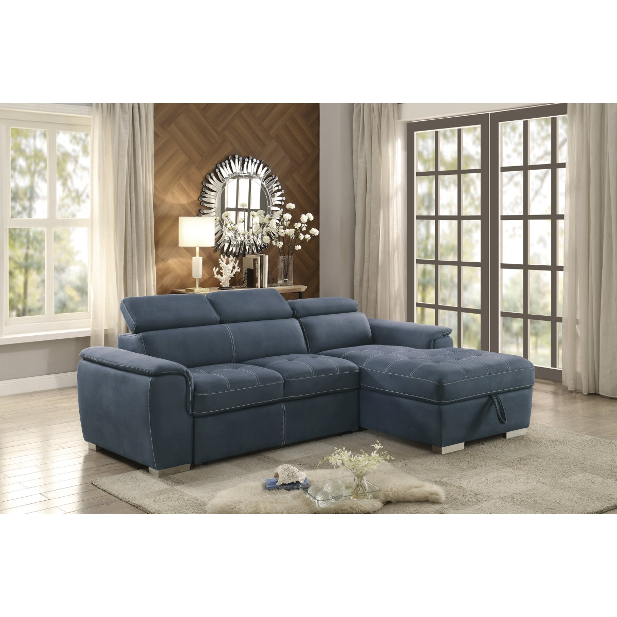 Ferriday Blue 2-Piece Sectional with Adjustable Headrests