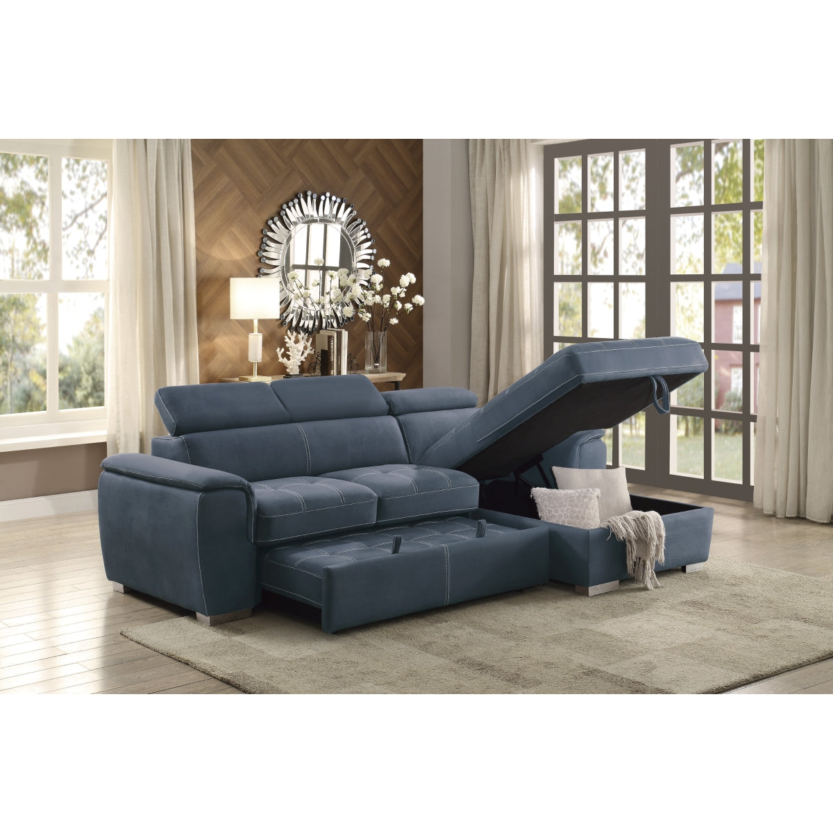 Ferriday Blue 2-Piece Sectional with Adjustable Headrests