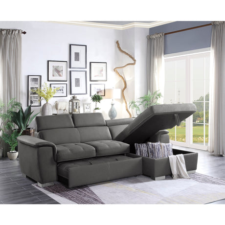 Open sleeper bed on Ferriday Gray sectional sofa
