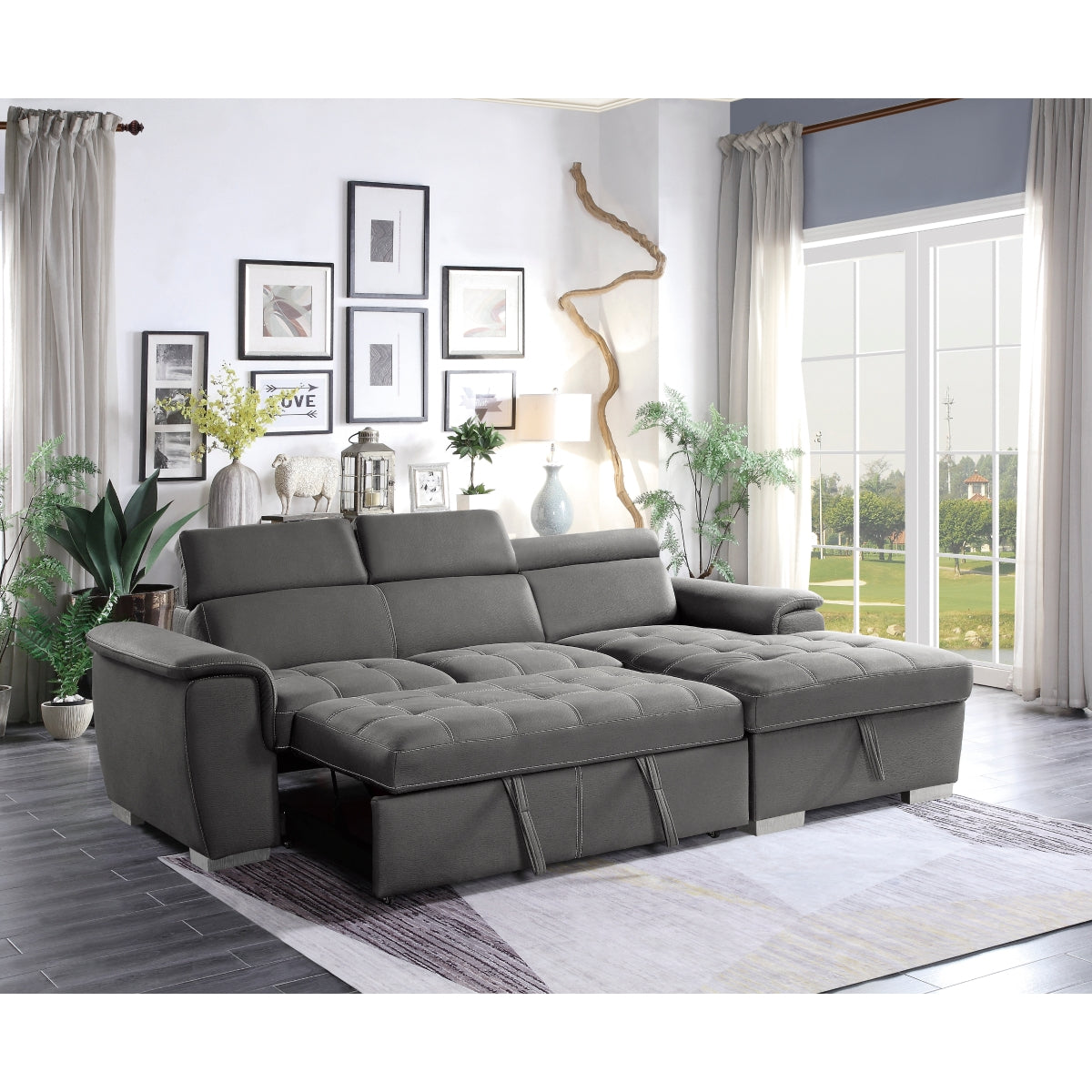 Ferriday Gray 2-Piece Sectional with Adjustable Headrests