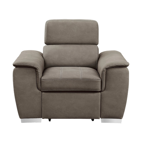 Ferriday taupe microfiber chair with pull-out ottoman, front angle
