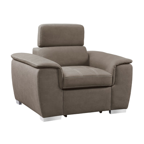 Ferriday chair showing pull-out ottoman extended