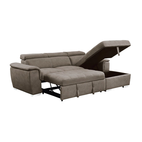 front perspective of Ferriday Taupe Sectional with storage