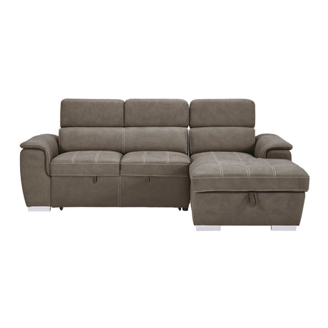 front view of Ferriday Taupe 2-Piece Sectional Sofa with adjustable headrests