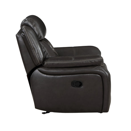 Close-up of dark gray faux leather upholstery