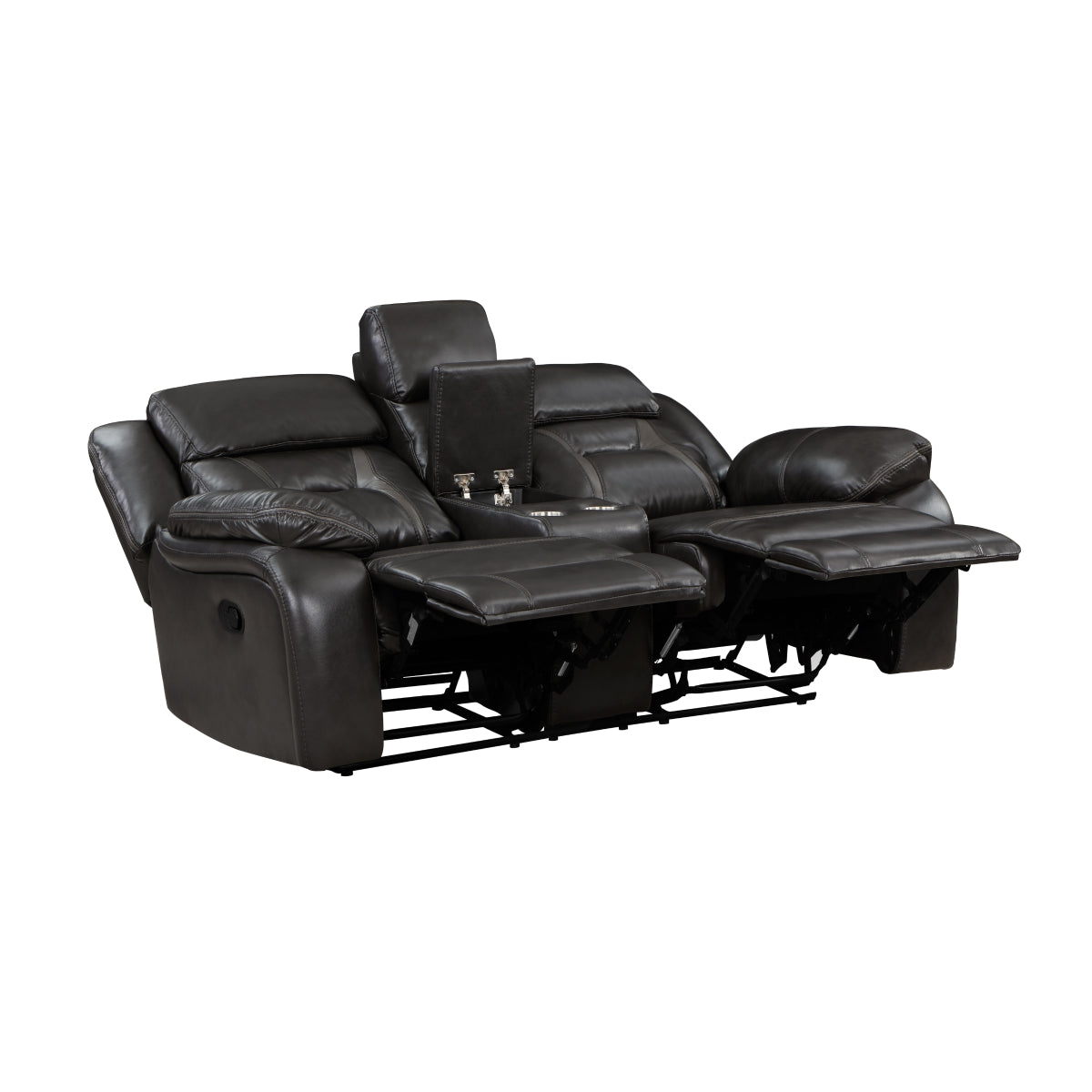Amite Dark Gray Faux Leather Reclining Loveseat