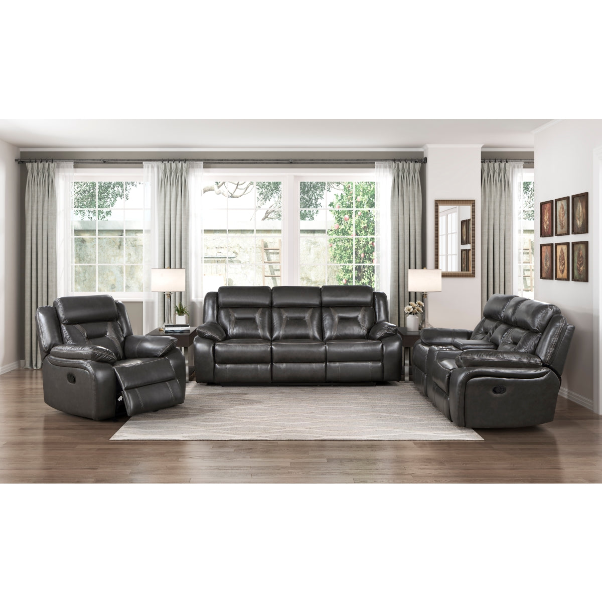 Amite Dark Gray Faux Leather Reclining Loveseat