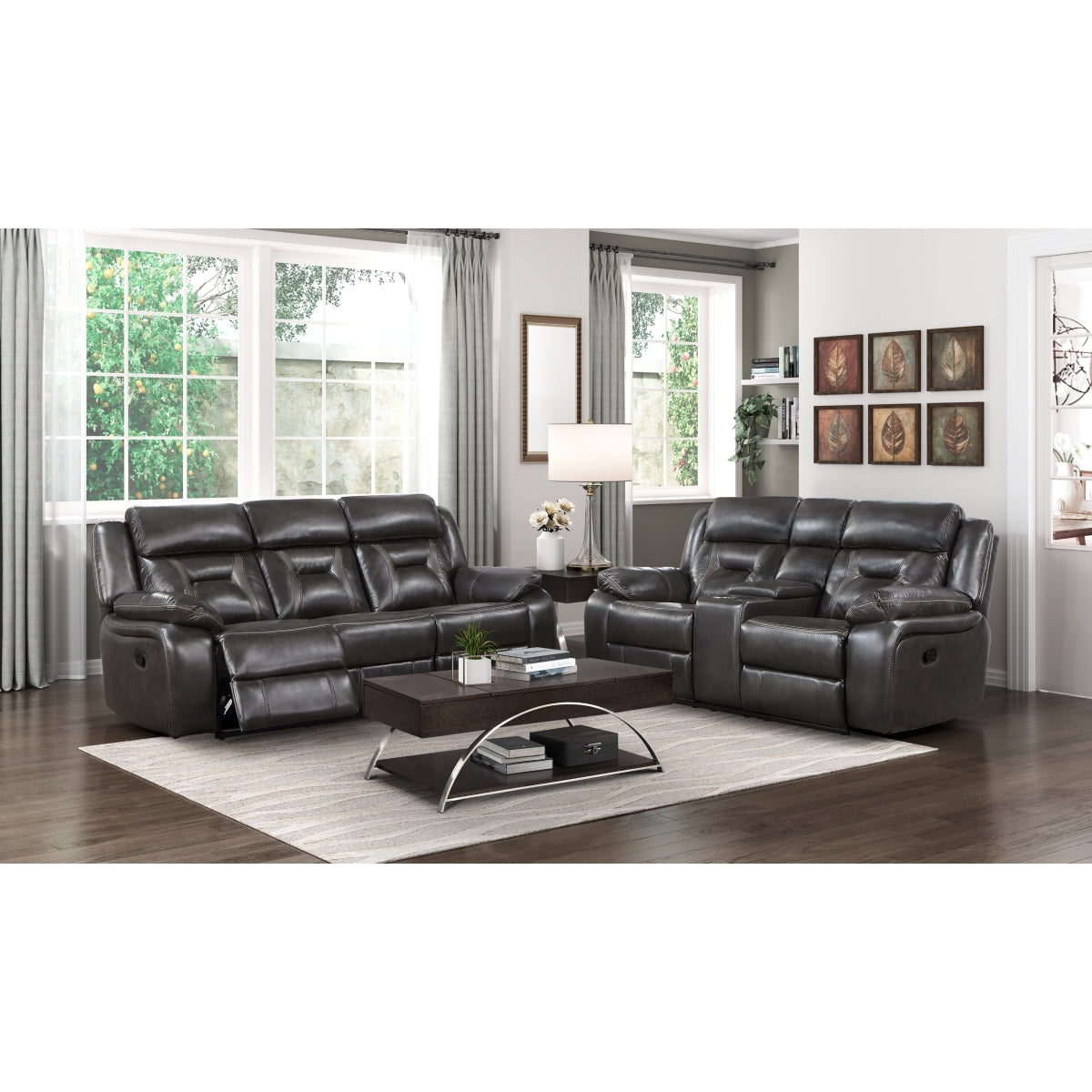 Amite Dark Gray Faux Leather Reclining Loveseat