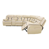 Amite Beige Solid Wood Premium Faux Leather Upholstery 6-Piece Modular Power Reclining Sectional - Ella Furniture