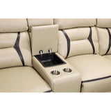 Amite Beige Solid Wood Premium Faux Leather Upholstery 6-Piece Modular Power Reclining Sectional - Ella Furniture
