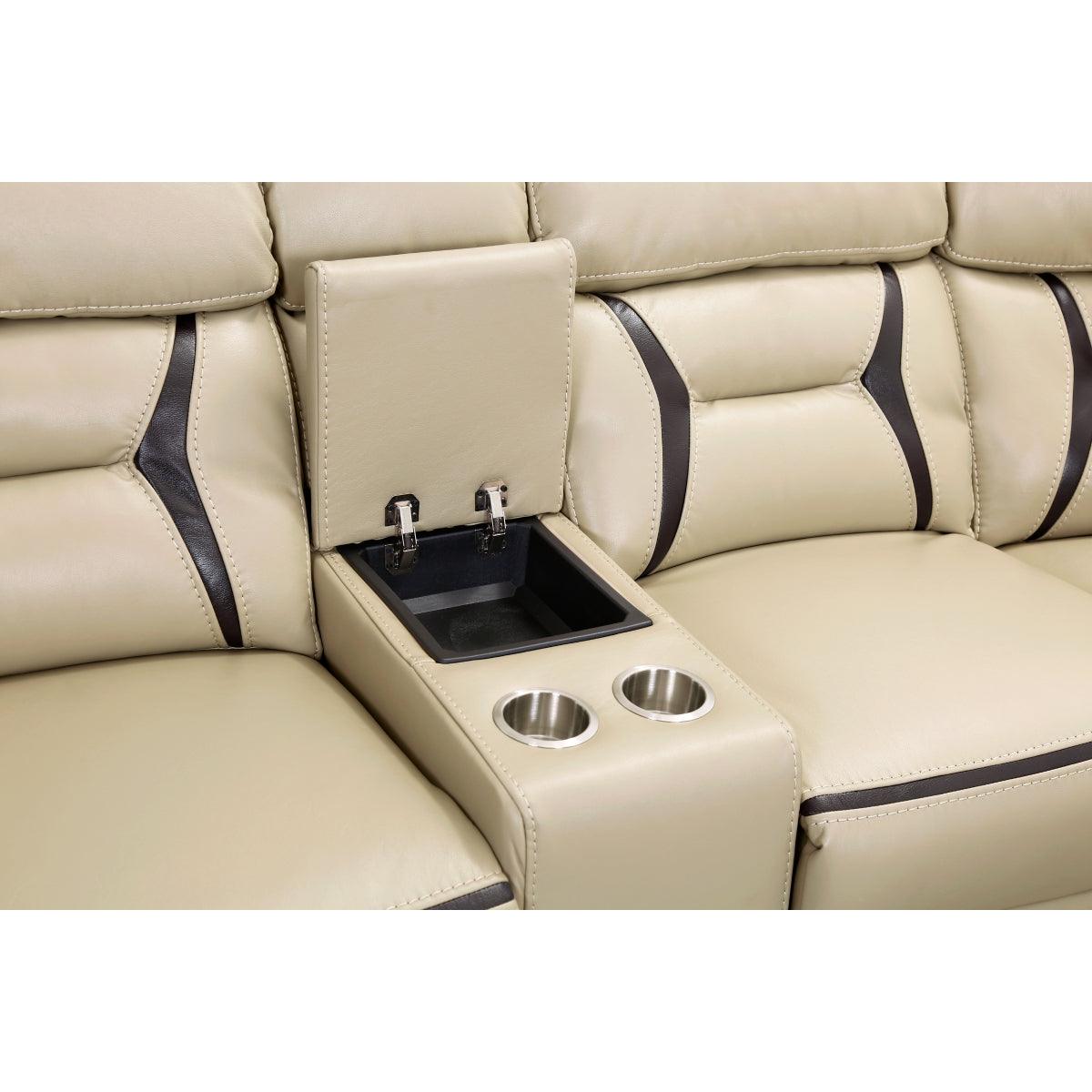 Amite Beige Solid Wood Premium Faux Leather Upholstery 6-Piece Modular Power Reclining Sectional - Ella Furniture