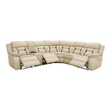 Amite Beige Solid Wood Premium Faux Leather Upholstery 6-Piece Modular Power Reclining Sectional - Ella Furniture