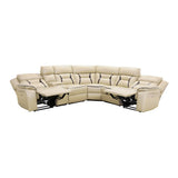 Amite Beige Solid Wood Premium Faux Leather Upholstery 6-Piece Modular Power Reclining Sectional - Ella Furniture