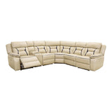 Amite Beige Solid Wood Premium Faux Leather Upholstery 6-Piece Modular Power Reclining Sectional - Ella Furniture