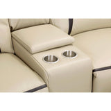 Amite Beige Solid Wood Premium Faux Leather Upholstery 6-Piece Modular Power Reclining Sectional - Ella Furniture