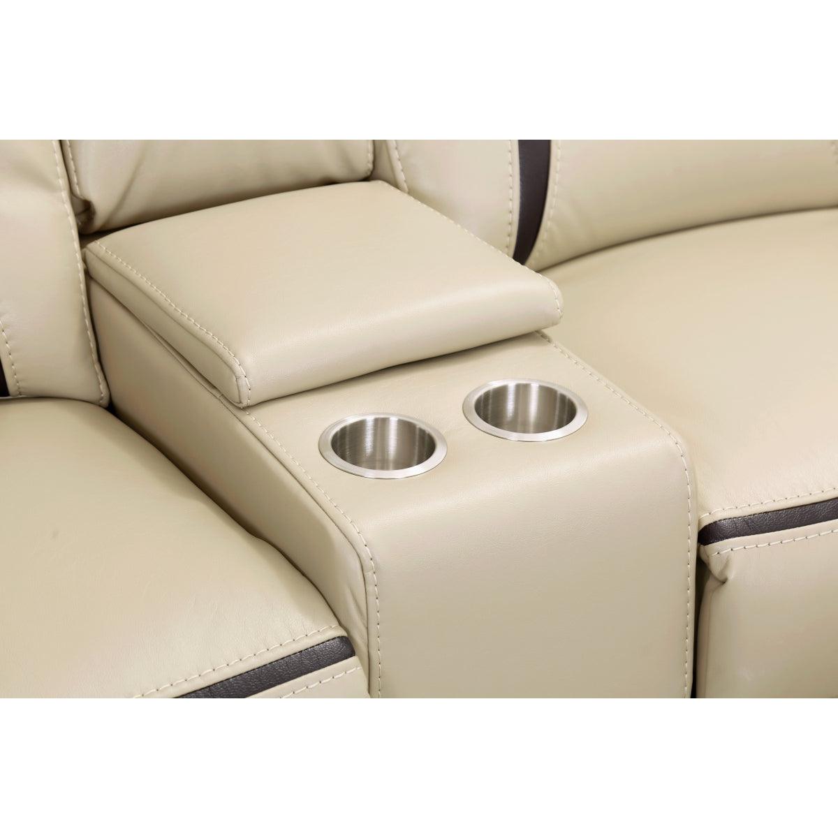Amite Beige Solid Wood Premium Faux Leather Upholstery 6-Piece Modular Power Reclining Sectional - Ella Furniture