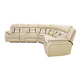 Amite Beige Solid Wood Premium Faux Leather Upholstery 6-Piece Modular Power Reclining Sectional - Ella Furniture