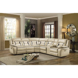 Amite Beige Solid Wood Premium Faux Leather Upholstery 6-Piece Modular Power Reclining Sectional - Ella Furniture