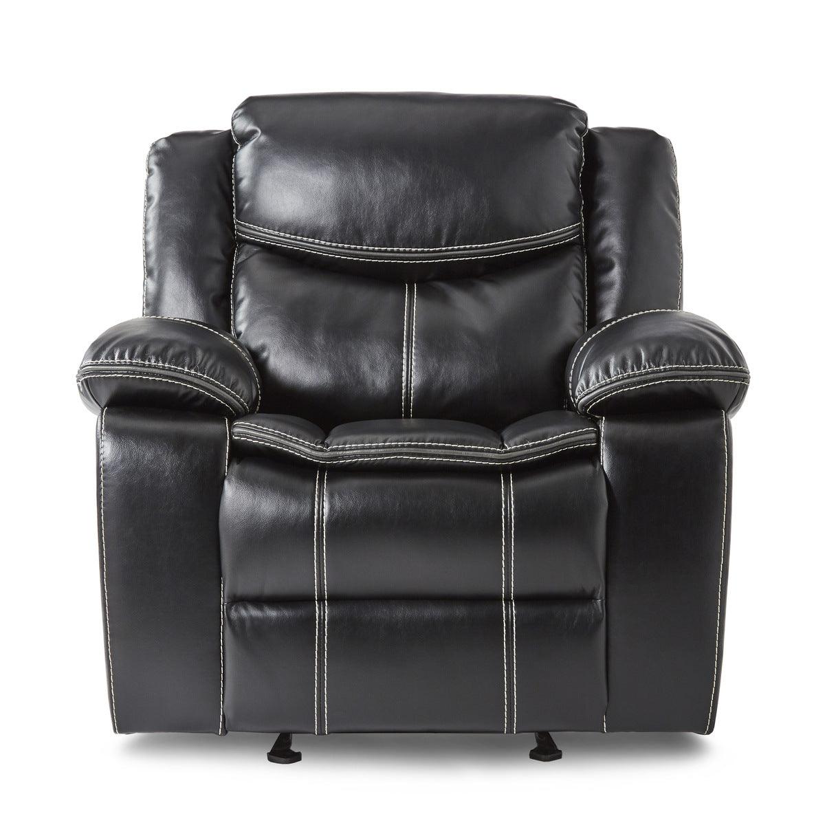 Bastrop Black Faux Leather Glider Reclining Chair front view