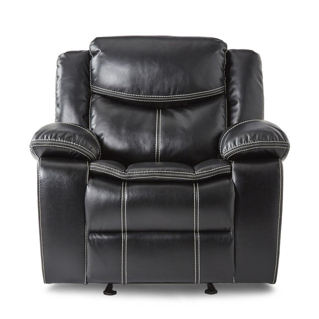 Bastrop Black Faux Leather Glider Reclining Chair front view