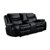 Bastrop Black Faux Leather Double Glider Reclining Loveseat side view