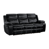 Bastrop Black Faux Leather Double Reclining Sofa side view