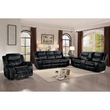 Bastrop Black Faux Leather Glider Reclining Chair in reclined position