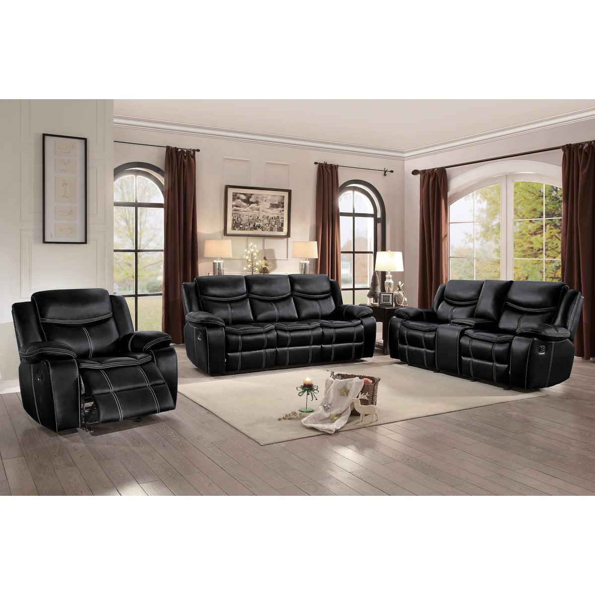 Bastrop Black Faux Leather Glider Reclining Chair in reclined position