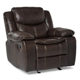 Side view of Bastrop Brown faux leather glider reclining chair