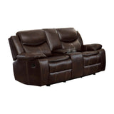 Side view of Bastrop Brown Faux Leather Double Glider Reclining Loveseat
