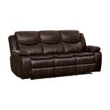 Bastrop Brown Faux Leather Double Reclining Sofa front view with center console