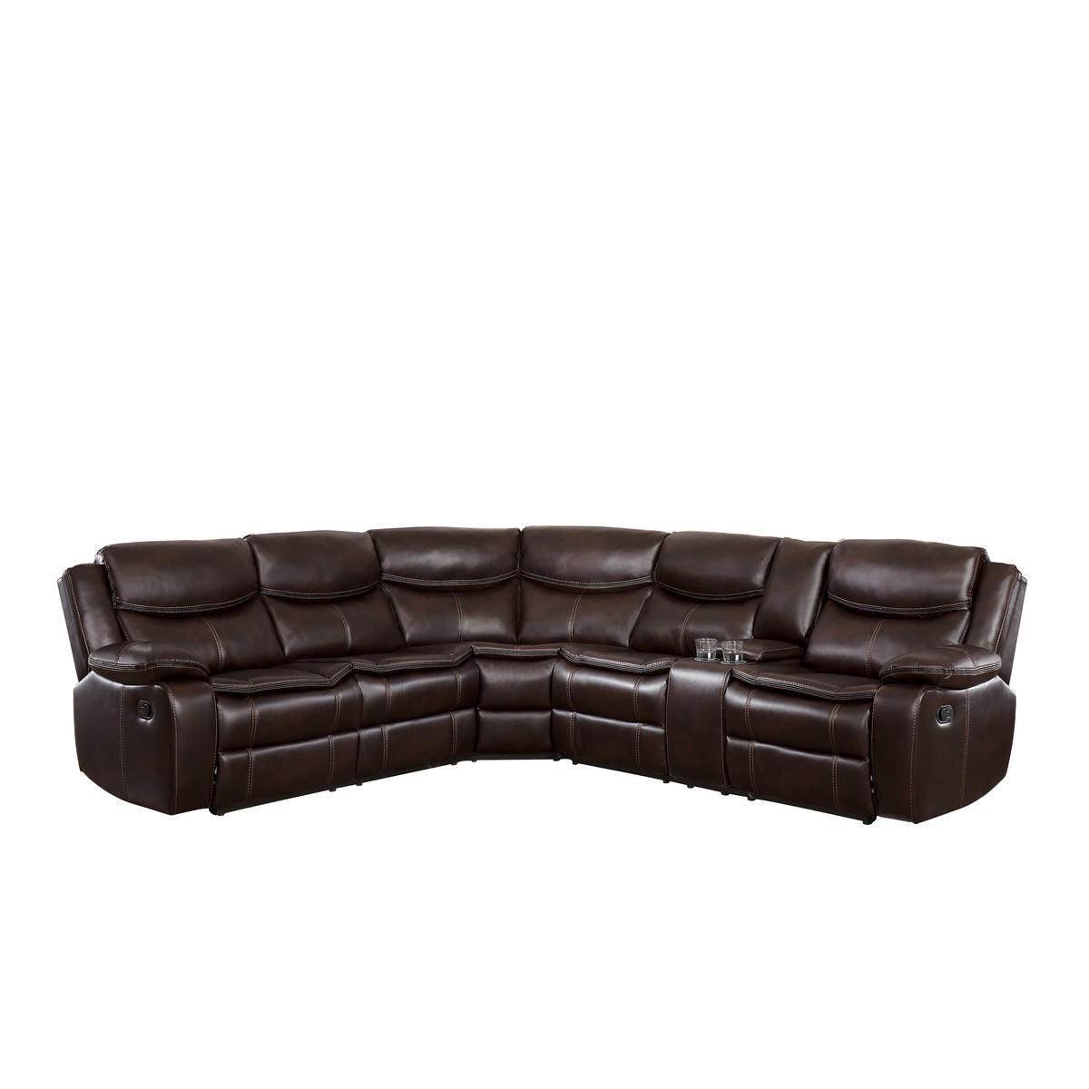 Main view of Bastrop brown faux leather 3-piece sectional sofa with right console