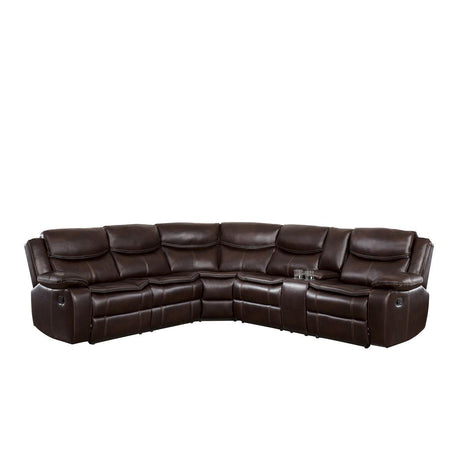 Main view of Bastrop brown faux leather 3-piece sectional sofa with right console