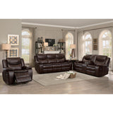 Bastrop Brown Faux Leather Double Reclining Sofa side view showing arm height