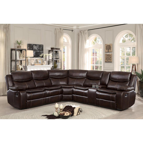 Main seating area of Bastrop brown faux leather sectional