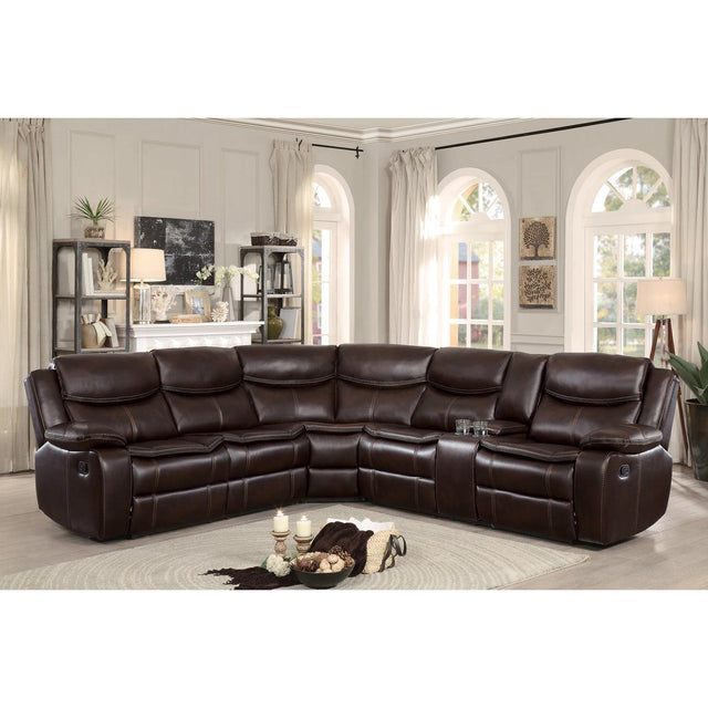 Main seating area of Bastrop brown faux leather sectional